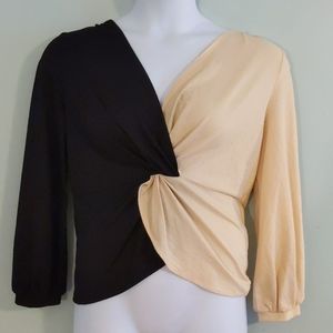 Black & Cream Colorblock knotted Top